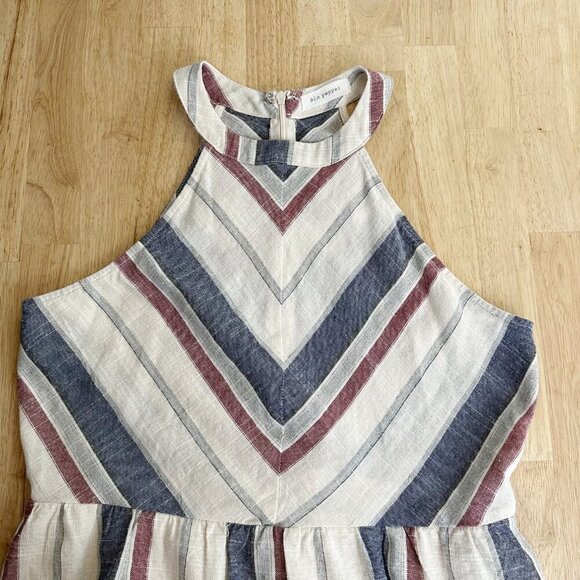 Blu Pepper 100% Cotton Dress Halter Style Midi Lined M Stripes Chevron - Picture 5 of 9